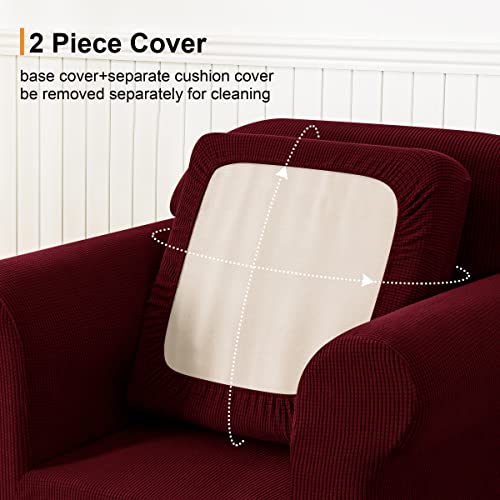 Subrtex Stretch Armchair Sofa Slipcover 2 Piece Sofa Cover 1 Seater Soft Couch Slipcover Washable Furniture Covers, Jacquard Fabric Armchair Checks(Wine,Armchair) #TOP4