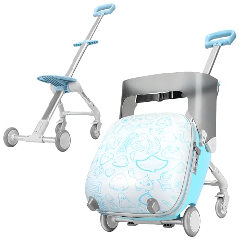 AODI Valise à roulettes pour Enfants, 2 en 1 Bagage de Voyage Léger avec Roues Pivotantes à 360°, Sac à roulettes Durable pour Filles et Garçons (Bleu et Blanc Style Graffiti)