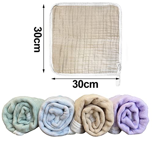 Image of Baby Washcloth 4 Pack Muslin Baby Washcloths Super Soft Newborn Bath Face Towels Cotton Reusable Wipes (4 Color)