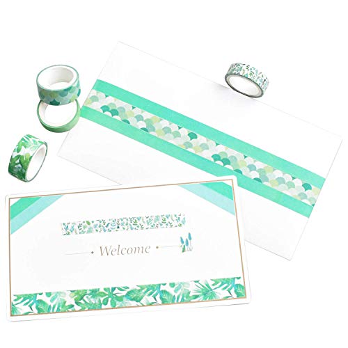 DAPUTOU Conjunto de 12 Rolos de Fita Washi Verde, Folhas Florais, Árvore, Fita Adesiva Washi, Fita C