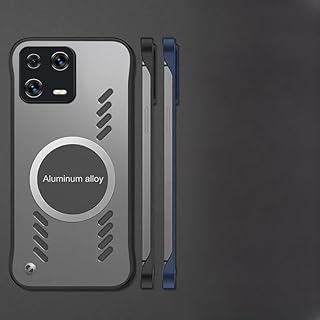 Frameless Transparent Matte Hard PC Metal Lens Case for Xiaomi 12 12S 12X 13 12T Pro Ultra Car Magnetic Graphene Heat Dissipation Bumper Shell Cover Protector (Blue,for Xiaomi 12/12X/12S)