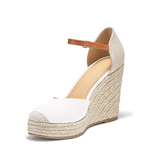 Image of FISACE Womens Summer Espadrille Heel Platform Wedge Sandals Ankle Buckle Strap Closed Toe Shoes
