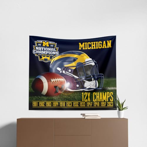 Northwest 2023 NCAA College Football National Champions Michigan Wolverines Printed Wall Hanging Tapestry, 34 x 40 in, Woven Polyester Fabric, Decorative Fan Art for Bedroom Office Living Room