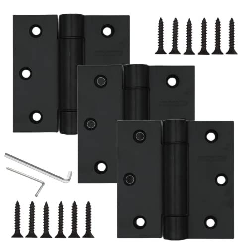 3.5" Self-Closing Stainless Steel Hinges,3-1/2 Inch X 3 1/2 Inch Heavy Duty Spring Loaded Automatic Adjustable To Close Door Hinge With Square Corner (Matte Black-3Pack) #TOP13