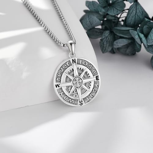 YAFEINI Compass Necklace 925 Sterling Silver Compass Pendant Necklace Graduation Jewelry for Men Father Husband4
