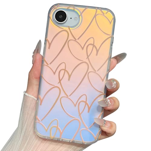 Jmltech for iPhone 16e Case for iPhone 17e Case Cute Iridescent Women Trendy with Color Changing Hearts Girly Sparkle Shockproof Protective Phone Cases for iPhone 16E