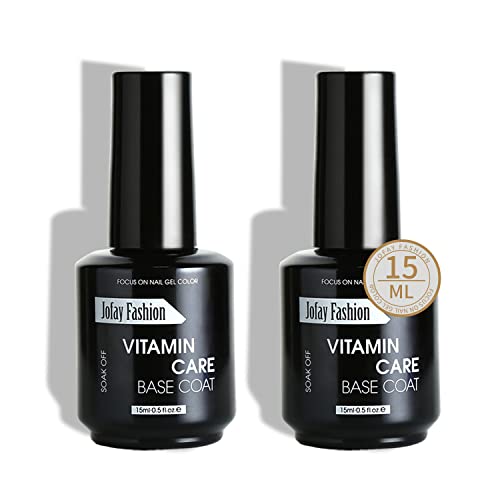 Jofay Fashion 2 Pcs 15ml Base Coat Gel Nail Polish Soak Off UV LED Drying Vitamin Care Formula Long Lasting Base Gel Polish Set