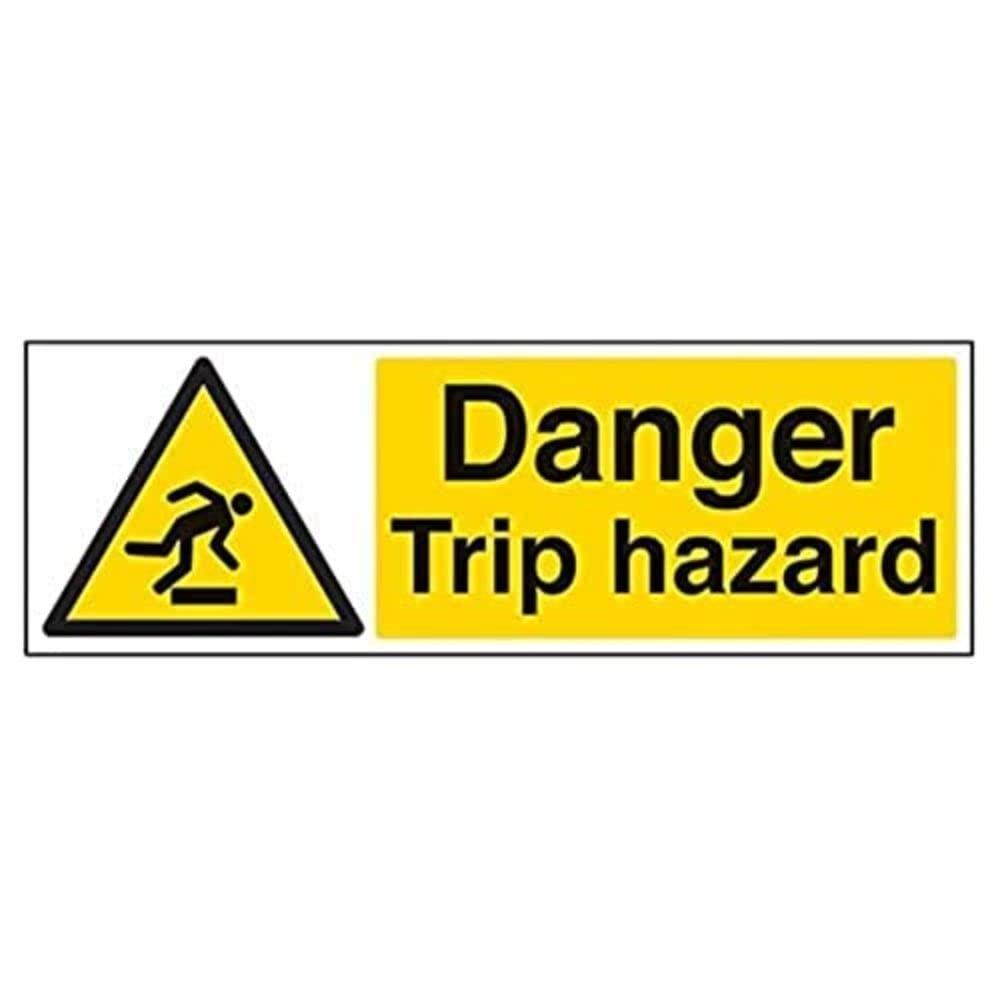 V Safety 63029BJ-R Danger Trip Hazard Sign - Landscape - 450mm x 150mm - 1mm Rigid Plastic, Black/Yellow