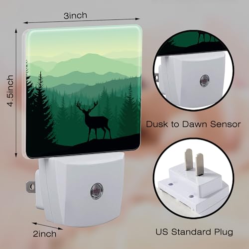 Image of Misty Forest Deer and Mountain Night Light for Kids,Natural Landscape Wild Animal Night Light Plug in with Dusk to Dawn Sensor,0.5w Energy Saving Nightlight for Hallway Stairway Kitchen Bedroom