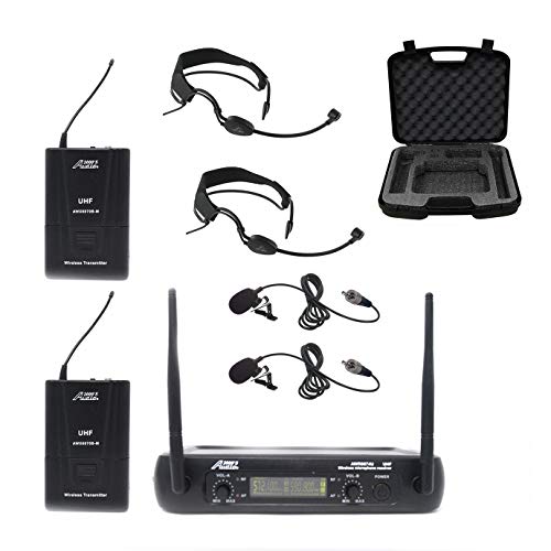 Audio2000s 6074 UHF Dual Channel Wireless Microphone System (Headset & Lapel Mics)