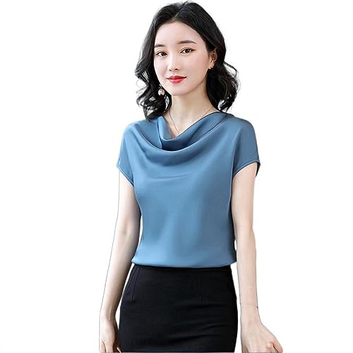 T-shirt en satin pour femme manches courtes coupe slim fit en tissu mince