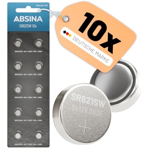 ABSINA 10er Pack SR621SW Uhrenbatterie 1 55V Silberoxid - LR621 364 AG1
