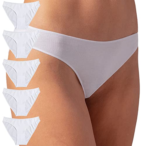 alber's Mini Cotton - Pack de 5 | Bragas Mini Mujer | Modelo Bikini Cintura Baja | Algodón Suave y Cómodo | Ropa Interior Femenina | Blanco | M