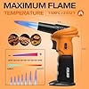 Butane Torch Lighter, 0-90Rotating Angle Butane Lighter, Refillable Kitchen Torch with Safety Lock, Adjustable Flame for Soldering (Orange and Black)