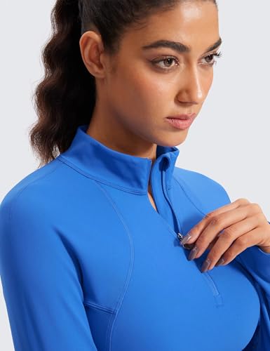 Image of CRZ YOGA Butterluxe Half Zip Crop Top | Workout, Extremely Soft, Slim Fit, Thumbholes, Side Pocket, Long Sleeve Shirts for Women