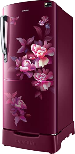 Image of Samsung 183 L, 4 Star, Digital Inverter, Direct-Cool Single Door Refrigerator (RR20C2824HN /NL, Himalaya poppy Red, Base Stand Drawer)
