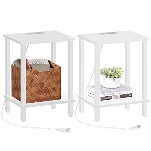 Tutotak End Table With Charging Station, Set Of 2, Side Table With Usb Ports And Outlets, Nightstand, 2-Tier Storage Shelf, Sofa Table For Small Space, Living Room, Bed Room Tb01Bw041 #TOP2