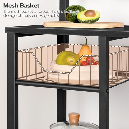 HOOBRO Kitchen Bakers Rack with Power Outlet, Coffee Bar, Microwave Oven Stand with Mesh Basket, Coffee Station with 4 S-Shaped Hook, Kitchen Shelf, for Dining Room, Living Room, Black BB05HB01 by HOOBRO - Image 7