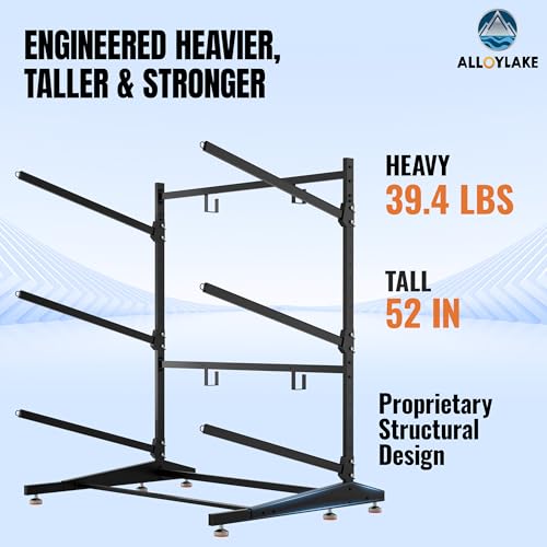 Image of 3-Tier Freestanding Kayak Storage Rack, Heavy Duty Outdoor Canoe Stand for Garage & Dock, 330 lbs Capacity, Rust-Proof 304 Stainless Steel Hardware (Black)