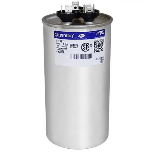 GE - 60 + 7.5 uF MFD x 370 VAC Genteq Replacement Dual Capacitor Round # C36075R / 97F9817