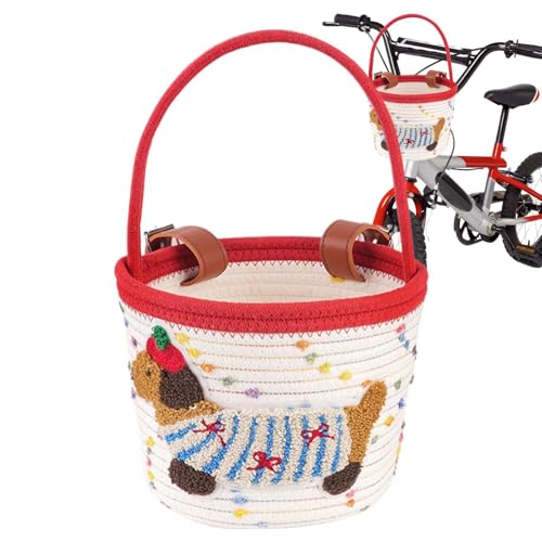 Cesta de Bicicleta para niños – de Manillar con diseño de Perro de Cuerda de algodón, de Almacenamiento Tejida con temática de Animales, Portador de Carga con Forma de canino