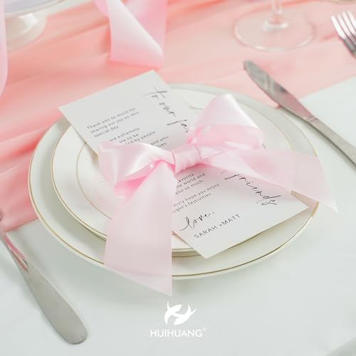 HUIHUANG Baby Pink Ribbon Satin 1-1/2" Wide Double Face Polyester Satin Ribbons for Crafts, Thick Silk Ribbon for Gift Wrapping Hair Bows Floral Bouquet Cake Box Baby Shower Decor Party-50 Yards by HUIHUANG - Image 5