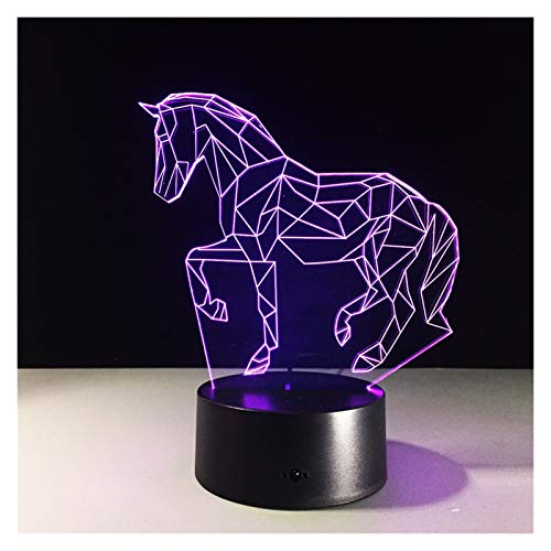 Luz de noche LED 3D, Corta caballo ligero Niños, 7 colores botón...