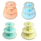 3-Tier Cupcake Stand Hovico 4 Pack Round Cardboard Foldable Cake Rack Holder,Can Hold 24 Cupcakes,Re