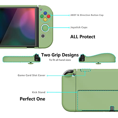 Playvital Altergrips Protective Slim Case For Nintendo Switch Oled, Ergonomic Grip Cover For Joycon, Dockable Hard Shell For Switch Oled W/Thumb Grip Caps & Button Caps - Matcha Green #TOP3