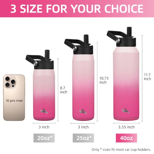 Image of Konokyo 40oz Insulated Stainless Steel Water Bottle with 3 Lids, Leakproof BPA-Free Bottle with Straw Lid, Sip Lid and Flex Cap for Gym, Travel, School, Office, Cherry Blossom