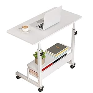 Computer Desk Home Office Desks, Standing Adjustable Laptop Desk for Small Spaces, Portable Work Study Desk Table, Modern Pc Gaming Desk with Storage for Bedroom, Desktop Size 31.5×15.7 inch White