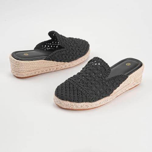 GATUXUS Women's Crochet Espadrille Wedge Mules Hollow Out Slides Sandals Closed Toe Summer Vacation Beach Shoes (US8 Black) by GATUXUS - Used condition - Image 4