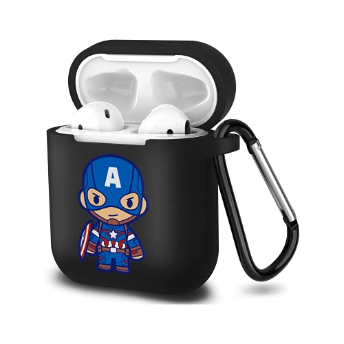 Cute Cases Made of Silicone for Airpods 1&2, Protective Cartoon Fashion Cases ,with Airpods Accessories Keychain,Black (Airpods 2&1, Captain-America-1)