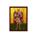Archangel Michael Greek Orthodox Icon, Handmade Byzantine Wall Art