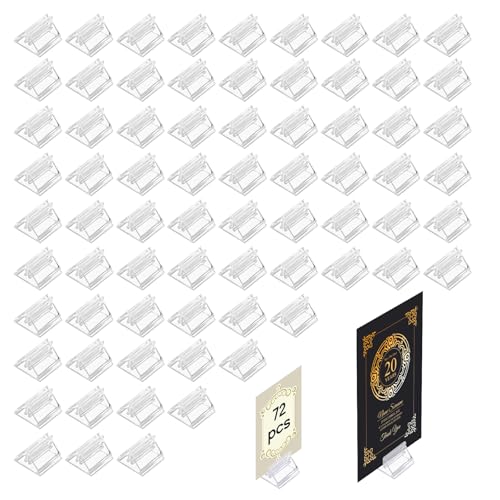 Piriuuo 72 Pcs Plastis Place Card Holders, Table Number Holders Clear Game Card Stands Acrylic Table Place Cards Tables Sign Stands for Wedding Cards, Photos, Memos, Pictures Display (0.79*0.79 in)