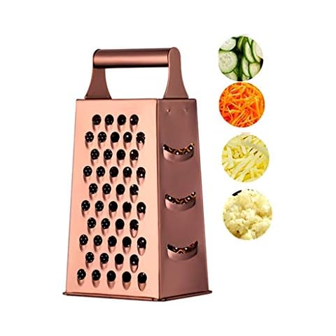 Cheese Grater Vegetable Slicer Stainless Steel with 4 Sides, 9.2 Inches Height Large Box Grater Best for Shredded Parmesan Cheese, Vegetables, Ginger and Fruits -Rose Gold Cover