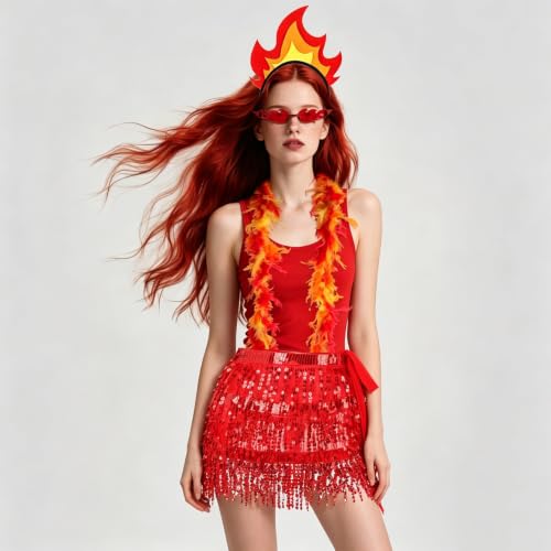 Glynisyz 4 PCS Halloween Fire Costume Accessory Set Flame Costume for Women Halloween Cosplay Accessories by Glynisyz - Used condition - Image 3