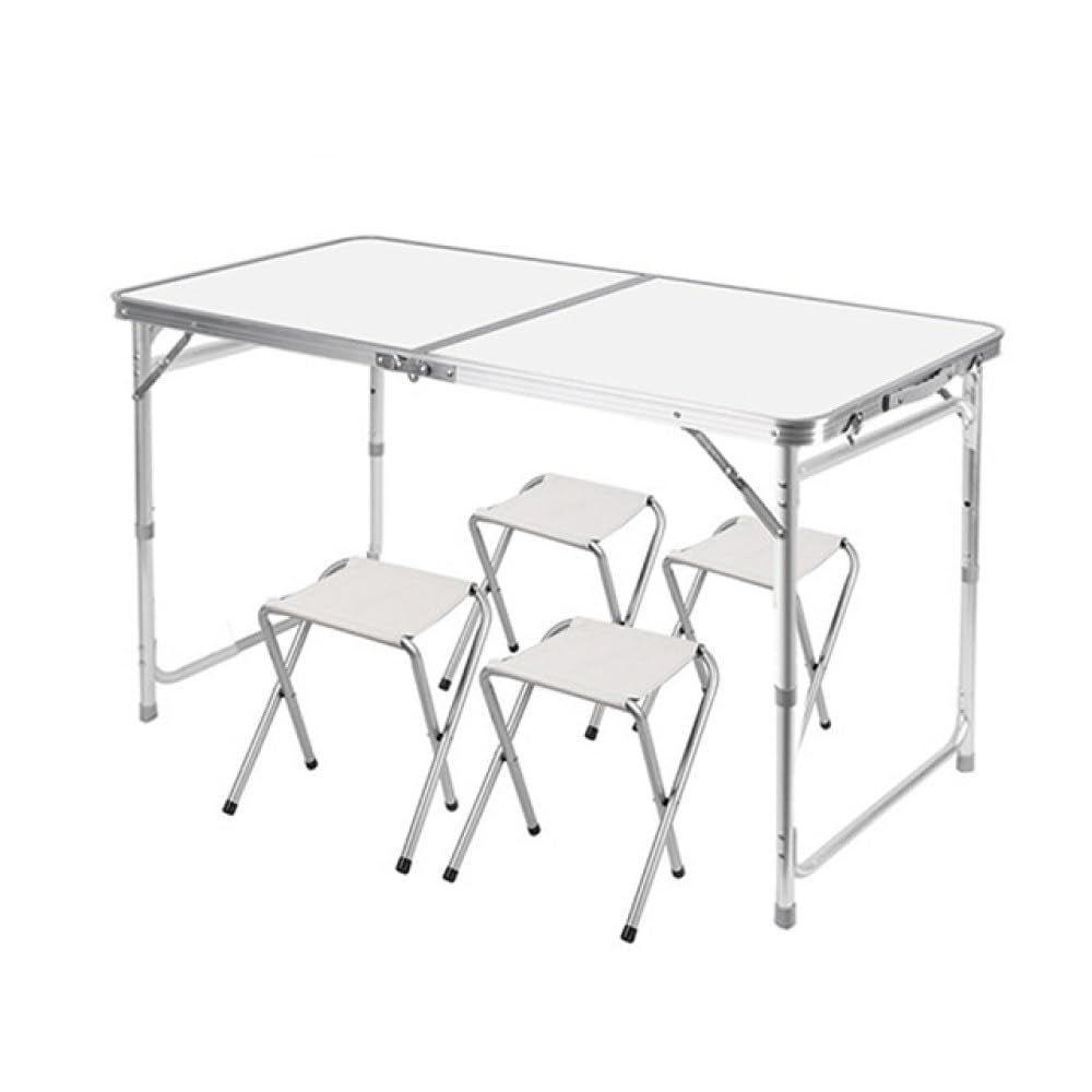 Table de pique-nique légère avec 4 tabourets pliants pour camping et extérieur