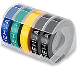 Color de la cinta de etiquetas: 5 paquetes compatibles con Dymo 3D, 1 x blanco sobre amarillo, 1 x blanco sobre lago, 1 x blanco sobre marino, 2 x sobre blanco (9 mm x 3 m)