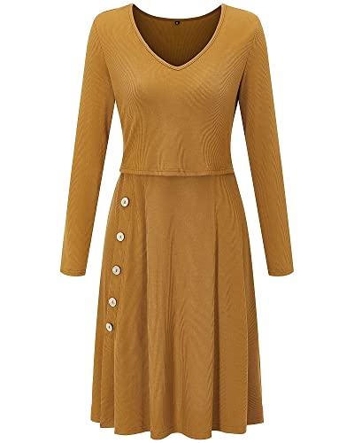 Ouges Womens Long Sleeve Maternity Dress Knee Length Breastfeeding Nursing Dress(Dark Yellow,M) #TOP4