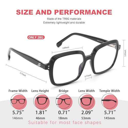 Image of Oversized Blue Light Blocking Glasses for Women and Men, Square Frame Computer Gaming Glasses Anti Glare & UV RF6215