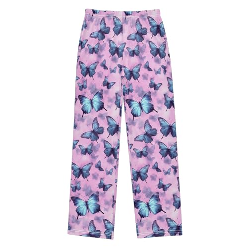 Butterfly Long Pajama Pants Elastic Waist PJ Bottoms with Pockets S A1108082