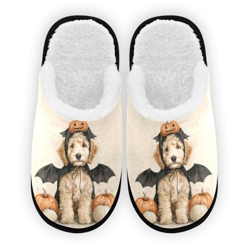 Halloween Puppy Pumpkin Orange Slippers For Women Men Soft Memory Foam Non-Slip Hallowmas Winter Indoor House Shoes Travel Slipper
