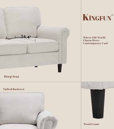 Image of Kingfun Loveseat 2&3 Seater Couch with Chair, Mid Century Modern Chenille Sofa Set with Rolled Arms and Deep Seats, Fluffy Comfort for Living Room, Apartment, Easy Assembly, Beige