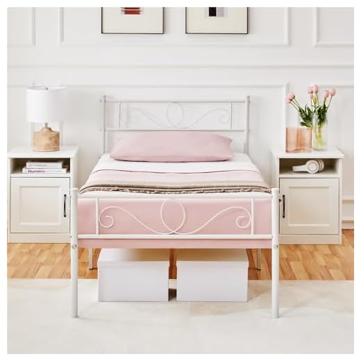 Yaheetech Lit Simple Cadre de lit 90 x 190 cm en Métal Assemblage Simple pour Petits Espaces Adultes Blanc