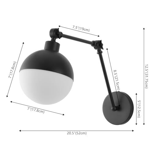Image of JONATHAN Y Alba 7 inch Oil Rubbed Bronze 1-Light Iron Swing Arm Sconce, Mid-Century Industrial Adjustable Wall Lamp with Frosted Glass Globe Shade for Bedroom, LED Bulb Included JYL9931B