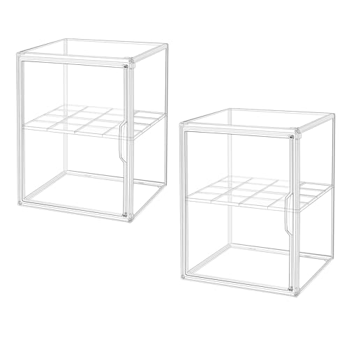 2 Pack 2-Tier Adjustable Clear Acrylic Display Case, Storage Bins