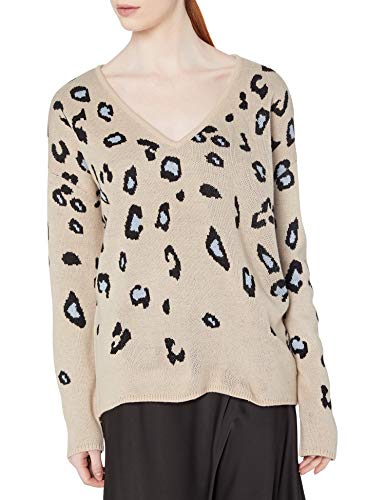 cupcakes and cashmere Women's Zoe Leopard Jacquard Ovesized V-Neck, Latte, Extra Small