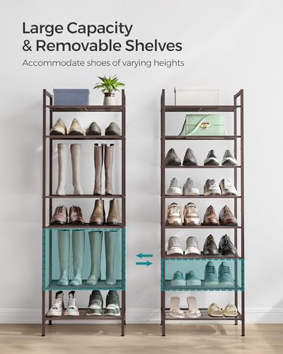 Image of SONGMICS Metal Shoe Rack, Free Standing Shoe Organizer for Entryway Closet Garage Small Spaces, Heavy-Duty Slim Steel Storage Shelf, 8-Tier, Fits 16-24 Pairs, Bronze ULMR028A01