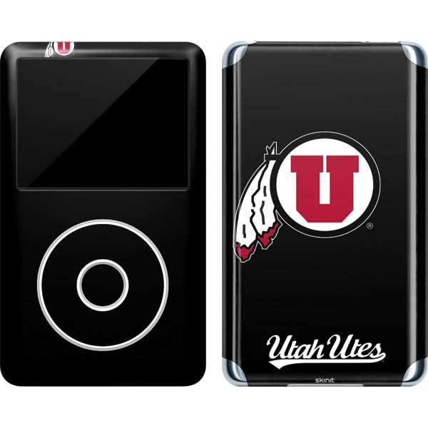 Skinit Decal MP3 Player Skin Compatible with iPod Classic (6th Gen) 80GB - Officially Licensed College Utah Circle and Feather on Black Design